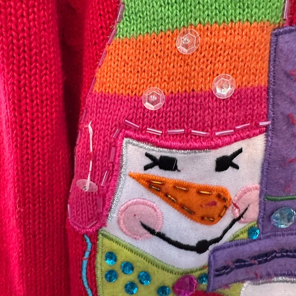 Vintage Y2K Era Tiara International Red Snowman Festive Winter Cardigan Size XL - Picture 4 of 10